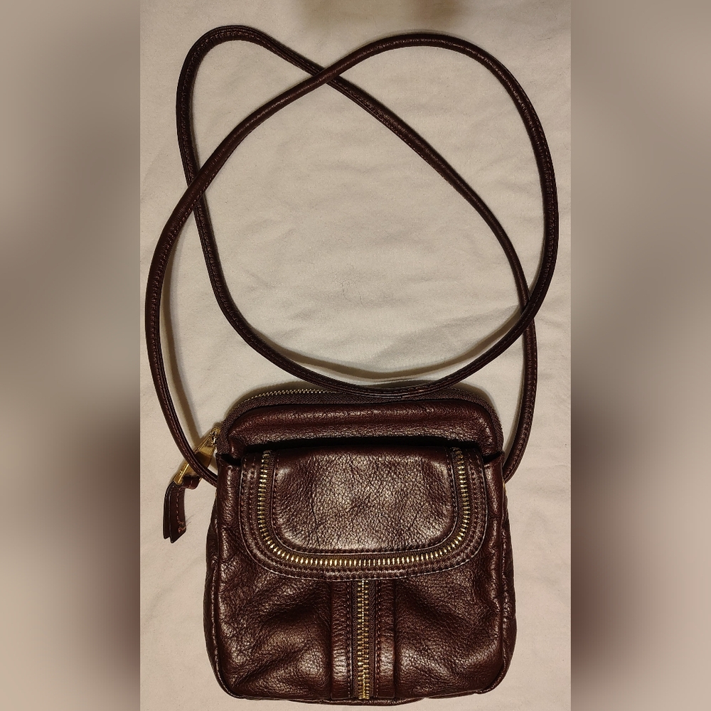 B. Makowsky Genuine Leather 8.5" X 7.5" Crossbody Bag With Leopard Print Lining